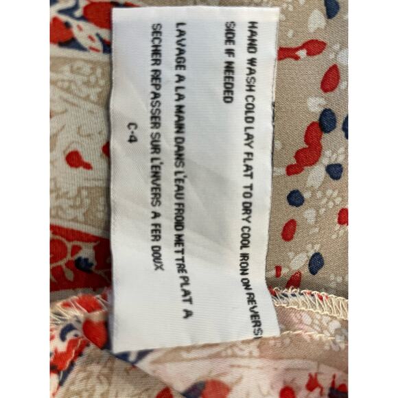 Tulle short sleeved top Medium Tan/Navy/Red colors beautiful tulle insert - Picture 5 of 14